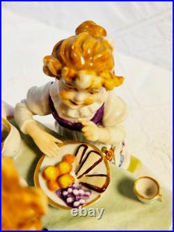 #7 Figurine Antique German Large Oval Base 6 Tall 4 Children at the Table