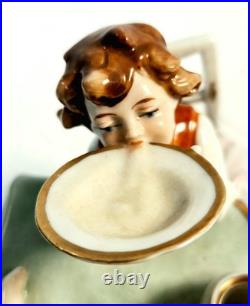 #7 Figurine Antique German Large Oval Base 6 Tall 4 Children at the Table