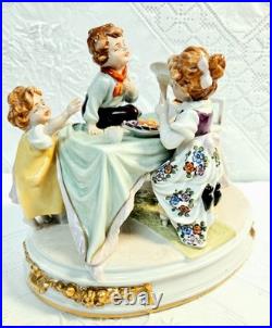 #7 Figurine Antique German Large Oval Base 6 Tall 4 Children at the Table