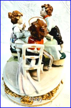 #7 Figurine Antique German Large Oval Base 6 Tall 4 Children at the Table