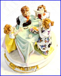 #7 Figurine Antique German Large Oval Base 6 Tall 4 Children at the Table