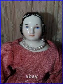 8 Antique German Dollhouse Size China Doll Covered Wagon Hairstyle 1850