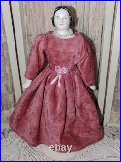 8 Antique German Dollhouse Size China Doll Covered Wagon Hairstyle 1850