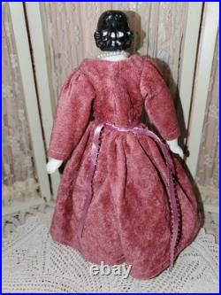 8 Antique German Dollhouse Size China Doll Covered Wagon Hairstyle 1850