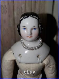 8 Antique German Dollhouse Size China Doll Covered Wagon Hairstyle 1850