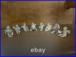 8 PIECE ANTIQUE CHERUB ANGEL BAND MUSICIAN Kister Scheib 19thC GERMAN PORCELAIN