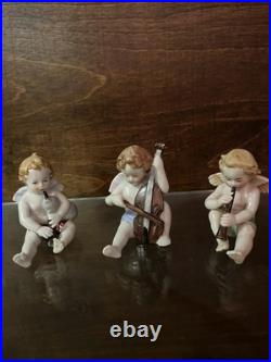 8 PIECE ANTIQUE CHERUB ANGEL BAND MUSICIAN Kister Scheib 19thC GERMAN PORCELAIN