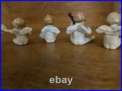 8 PIECE ANTIQUE CHERUB ANGEL BAND MUSICIAN Kister Scheib 19thC GERMAN PORCELAIN