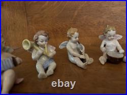 8 PIECE ANTIQUE CHERUB ANGEL BAND MUSICIAN Kister Scheib 19thC GERMAN PORCELAIN