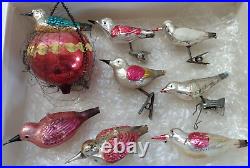 8 VTG Antique Mercury Glass German Bird Xmas Ornaments No Tails