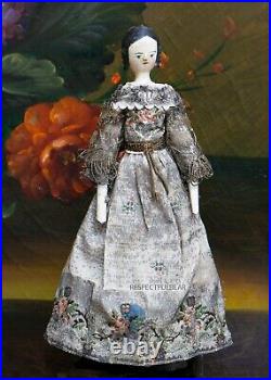 9 (23cm) Antique German Grodnertal doll with rare hair style