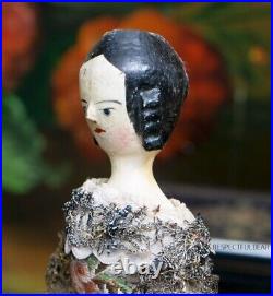 9 (23cm) Antique German Grodnertal doll with rare hair style