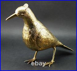 ANTIQUE 19thC GERMAN HANAU SOLID SILVER GILT BIRD ORNAMENT EWER, REMOVABLE HEAD