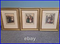 ANTIQUE ALBERT KRETSCHMER GERMAN COSTUME CHROMOLITHOGRAPHS 3 MATCHED c 1870-1885