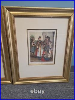 ANTIQUE ALBERT KRETSCHMER GERMAN COSTUME CHROMOLITHOGRAPHS 3 MATCHED c 1870-1885