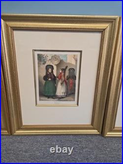 ANTIQUE ALBERT KRETSCHMER GERMAN COSTUME CHROMOLITHOGRAPHS 3 MATCHED c 1870-1885