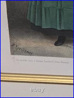 ANTIQUE ALBERT KRETSCHMER GERMAN COSTUME CHROMOLITHOGRAPHS 3 MATCHED c 1870-1885