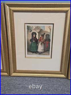 ANTIQUE ALBERT KRETSCHMER GERMAN COSTUME CHROMOLITHOGRAPHS 3 MATCHED c 1870-1885