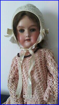 ANTIQUE BISQUE HEAD DOLL -COMP BODY-24 with Necklace, Bonnet and Knit Dress