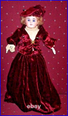 ANTIQUE GERMAN 13 FASHION DOLL withKID ARMS+RED VELVET OUTFIT FREE SHIPPING