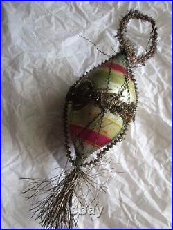 ANTIQUE GERMAN BLOWN GLASS CHRISTMAS ORNAMENT- Early Heavily Wire-Wrapped Indent ANTIQUE GERMAN BLOWN GLASS CHRISTMAS ORNAMENT- Early Heavily Wire-Wrapped Indent