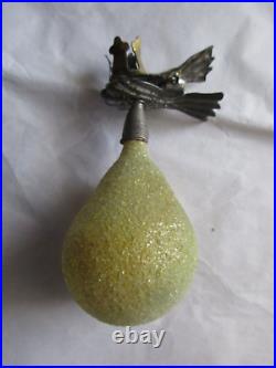 ANTIQUE GERMAN BLOWN GLASS ORNAMENT-Early Candle Clip with Blown Glass Pear