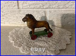 ANTIQUE GERMAN GES GESCH TIN LION Platform & Wheels VINTAGE RARE PENNY PULL TOY ANTIQUE GERMAN GES GESCH TIN LION Platform & Wheels VINTAGE RARE PENNY PULL TOY