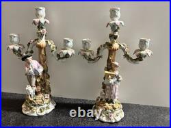 ANTIQUE German SITZENDORF Porcelain Dresden Figural CANDELABRAS Set Of 2 READ
