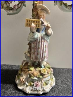 ANTIQUE German SITZENDORF Porcelain Dresden Figural CANDELABRAS Set Of 2 READ ANTIQUE German SITZENDORF Porcelain Dresden Figural CANDELABRAS Set Of 2 READ