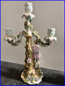 ANTIQUE German SITZENDORF Porcelain Dresden Figural CANDELABRAS Set Of 2 READ