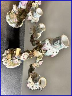 ANTIQUE German SITZENDORF Porcelain Dresden Figural CANDELABRAS Set Of 2 READ