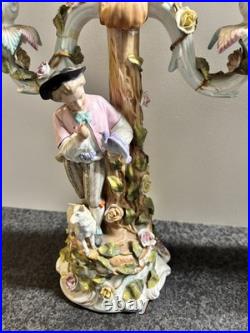 ANTIQUE German SITZENDORF Porcelain Dresden Figural CANDELABRAS Set Of 2 READ