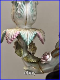 ANTIQUE German SITZENDORF Porcelain Dresden Figural CANDELABRAS Set Of 2 READ
