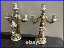 ANTIQUE German SITZENDORF Porcelain Dresden Figural CANDELABRAS Set Of 2 READ