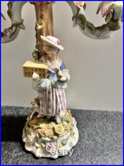 ANTIQUE German SITZENDORF Porcelain Dresden Figural CANDELABRAS Set Of 2 READ