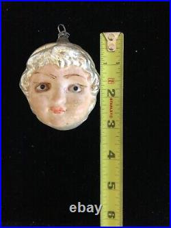 ANTIQUE RARE GLASS Girl's Head in a Silver Tam Hat GERMAN CHRISTMAS ORNAMENT