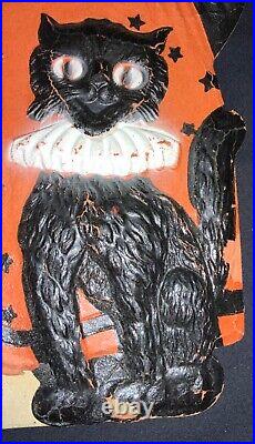 ANTIQUE/VINTAGE 1920'S GERMAN HALLOWEEN DIECUT & EASEL JOL MAID WithBLACK CAT