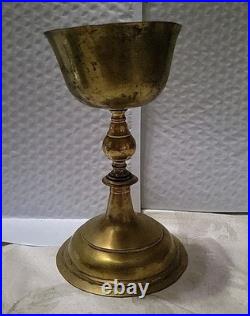 ANTIQUE VINTAGE BRASS CHALICE Goblet Hammered German 7 1/2