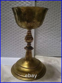 ANTIQUE VINTAGE BRASS CHALICE Goblet Hammered German 7 1/2