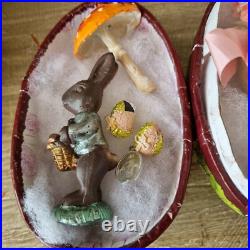 ANTIQUE VINTAGE PAPIER MACHE GERMAN Easter Egg PUTZ RUSTIC SHEEP CERAMIC BUNNY