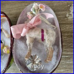 ANTIQUE VINTAGE PAPIER MACHE GERMAN Easter Egg PUTZ RUSTIC SHEEP CERAMIC BUNNY