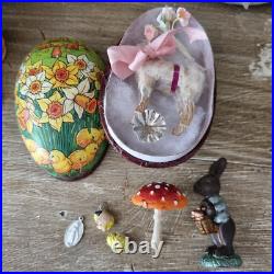 ANTIQUE VINTAGE PAPIER MACHE GERMAN Easter Egg PUTZ RUSTIC SHEEP CERAMIC BUNNY