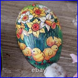 ANTIQUE VINTAGE PAPIER MACHE GERMAN Easter Egg PUTZ RUSTIC SHEEP CERAMIC BUNNY