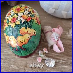 ANTIQUE VINTAGE PAPIER MACHE GERMAN Easter Egg PUTZ RUSTIC SHEEP CERAMIC BUNNY