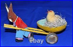 ANTIQUE VTG 1925 GERMAN Easter Cart Candy Container ART DECO PRIMITIVE BUNNY