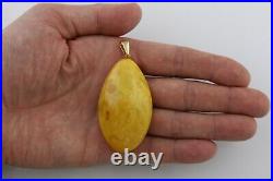 ANTIQUE Vintage Genuine BALTIC AMBER Silver Gold Plated Pendant 20.2g 201119-2