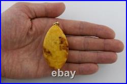 ANTIQUE Vintage Genuine BALTIC AMBER Silver Gold Plated Pendant 20.2g 201119-2