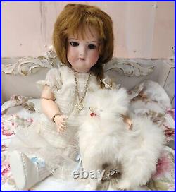 A. M 390 bisque head doll, German circa 1910/ With Doll / Antique Fur Dog/ Book A. M 390 bisque head doll, German circa 1910/ With Doll / Antique Fur Dog/ Book