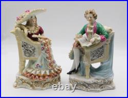 A Pair Vintage Antique German Porcelain Figurines of a Young Couple with Chairs