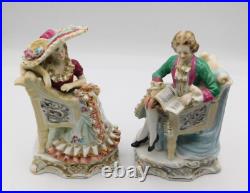 A Pair Vintage Antique German Porcelain Figurines of a Young Couple with Chairs